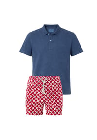 Gassa d'Amante - Badeshorts & Polo-Shirt (2tlg. Set) Nora mit mediterranem Flair - Rot-Jeansblau