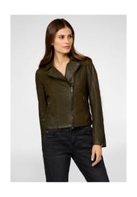 RICANO - Damen Lederjacke Maria, Biker Stil aus Premium Nappa Leder - Oliv