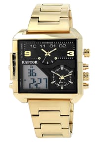 RAPTOR Raptor - Herren Quarz Armbanduhr Domian mit Edelstahlgliederarmband - 3 ATM - Mineralglas - gold
