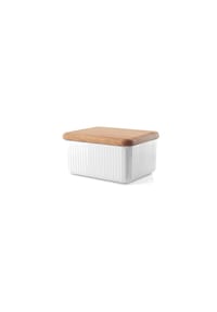 eva solo - Butterdose Nova mit Deckel, Porzellan, Eichenholz, Weiß, 12 x 10 cm - Weiß