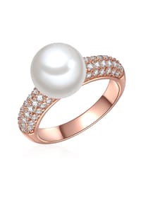 Luluandjane - Damen Ring aus Messing in Roségold mit Zirkonia und Muschelkernperle - roségold