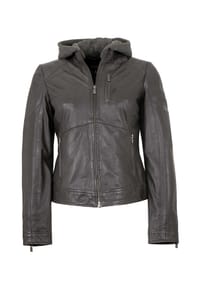 JILANI - Damen Lederjacke Lammnappa Kapuze grau - grau