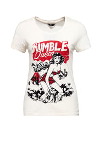 QUEEN KEROSIN - T-Shirt im Vintage Look Rumble Queen - offwhite