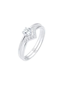 elli. - Ring Set Solitär Dreieck Zirkonia Edel 925 Silber - Gold