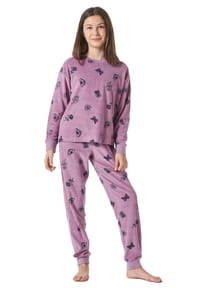 Schiesser Set Pigiama Caldo Bambina In Spugna/Fleece - Taglie 140-176, Con Stampa Farfalle E Gufi