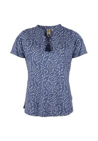 ROADSIGN® australia - Damen Bluse Ocean Flow mit dekorativem Allover Muster, aus fließender Viskose, luftig geschnitten, ideal für Sommer, Urlaub und Alltag - blau