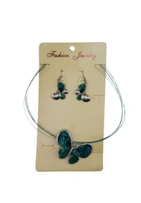 Adelia's - Statement Schmuckset mit grünem Schmetterling und Nylon Halskette - silber - grün