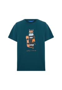 cat e lolette - Blaues T-Shirt mit Snowboard-Katze - blau