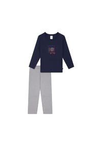 SCHIESSER - Jungen Schlafanzug, lang - Kids, offenes Bein, Baumwolle, Print - Blau/Grau