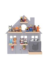 VCM. - My Home - Kinderregal Haus | hängend für Toniebox und Tonie Figuren | platzsparendes Regal | H. 44 x B. 42 x T. 19 cm | Wandregal für Musikbox und Figuren Aufbewahrung Magneteinsätzen | Aufbewahrungsregal Holz - Grau