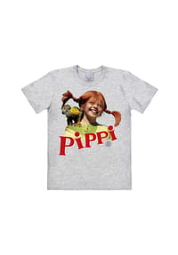 LOGOSHIRT® - T-Shirt Easyfit Pippi Langstrumpf - Herr Nilsson - grey-melange