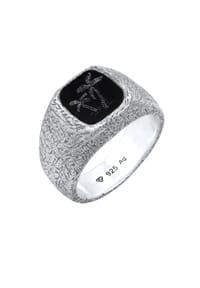 HAZE & GLORY - Ring Siegelring Onyx Schwarz 925 Sterling Silber - Black Palm - Silber