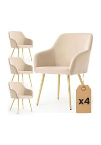 Akord - Estelle Glatte Esszimmerstühle aus Samt, 4er-Set - beige / goldfarbene Beine