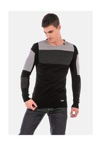 CIPO & BAXX® - Pullover in extravagantem Strickdesign, CP247 - BLACK-ANTHRACITE