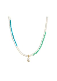 VALERO PEARLS - Damen Kette aus 925/- Sterling Silber in Gelbgold mit Türkis (rek.) und Süßwasser-Zuchtperle - weiß