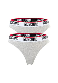 MOSCHINO® Damen String 2er Pack - Unterhose, Baumwollmischung, Logobund, uni Bild 1