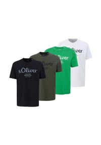 s.Oliver - Herren T-Shirt, 4er Pack - Basic, Logoprint, Rundhals, Baumwolle - Blau/Dunkelgrün/Dunkelgrau/Schwarz