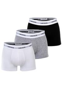 LACOSTE - Herren Boxershorts, 3er Pack - Trunks, Cotton Stretch, Logobund - BLACK/WHITE/GREY