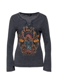 QUEEN KEROSIN - Langarmshirt Schnürung mit Metallösen am V-Ausschnitt Wild & Free - anthrazit