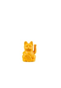 DONKEY - Winkekatze Lucky Cat Mini Maneki Neko, Dunkelgelb, 9.8 cm - Dunkelblau