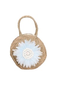 Gave Lux - Handtasche Women's handbag tote bag in real hand-woven straw. Each product is assembled by hand, with natural and unique materials such as shells, feathers and natural straw. Each bag can have peculiarities that differ from the photo and make it unique. Measurements: 34x34x6 cm - AZZURRO