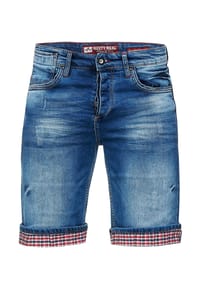 RUSTY NEAL - Jeansshorts Satto mit kariertem Umschlag - Blau