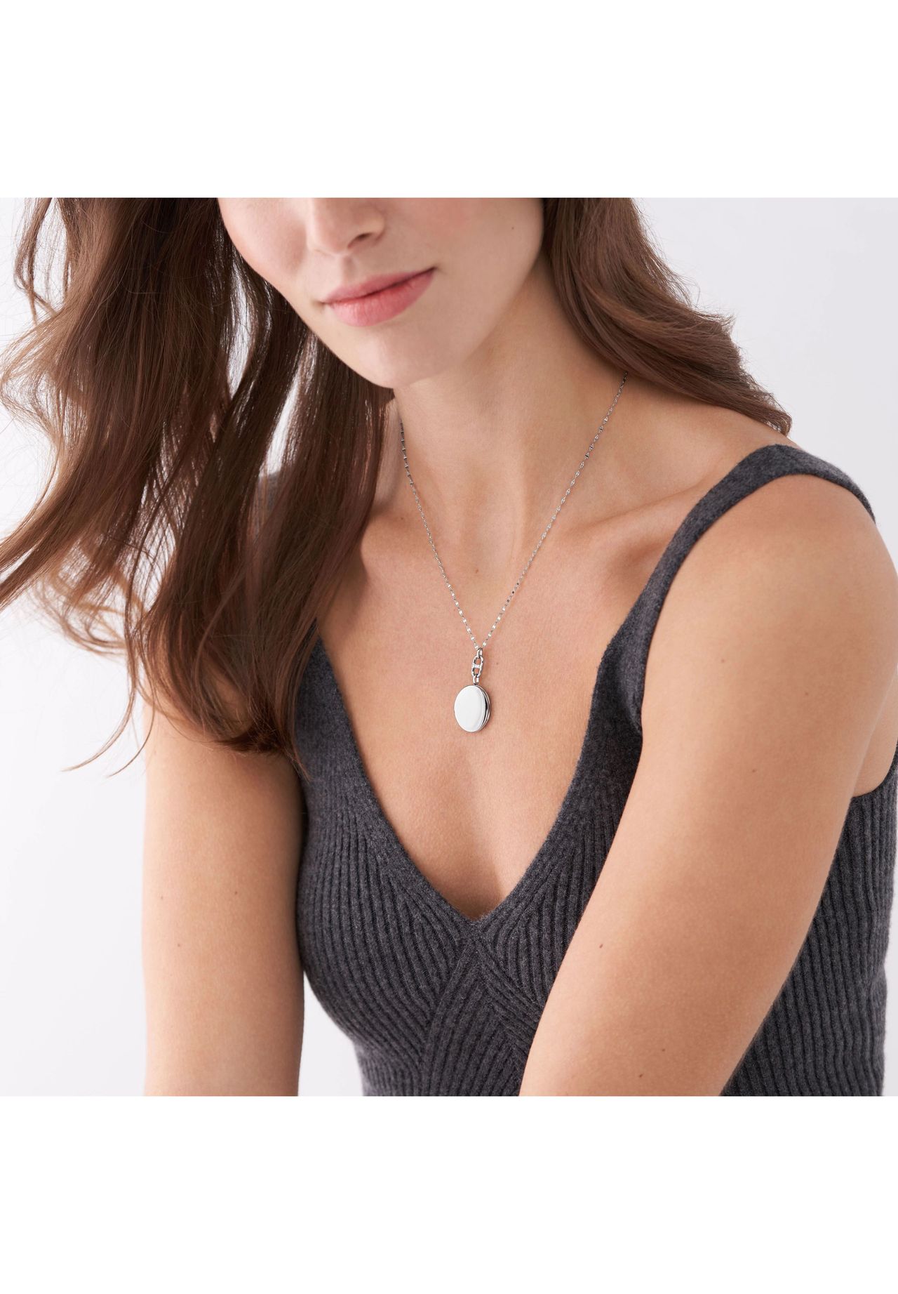 FOSSIL Damen Kette mit Medaillon-Anhänger, Edelstahl | GALERIA