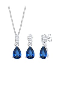 elli. PREMIUM - Schmuckset Kette Ohrhänger Syn. Saphir Zirkonia 925 Silber - Silber