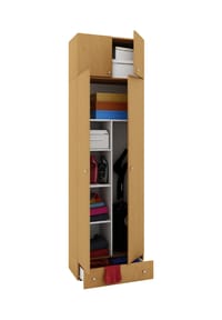 VCM. - Holz- Besenschrank | 6 Fächer | Maße: B. 70 x H. 237 x T. 40 cm | Haushaltsschrank | Mehrzweckschrank | Aufsatz mit 2 Türen | Extra Schublade - Vandol - Buche