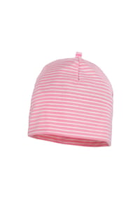 maximo® - GOTS BABY-Beanie, Ringeljersey UV 50 - camelia-weiß