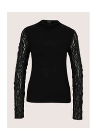MADELEINE - Stehkragen-Shirt mit Spitzenärmeln - schwarz