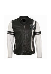 Mauritius LEATHERWEAR - Herren Lederjacke Racingjacke Lammnappa schwarz weiß - black III