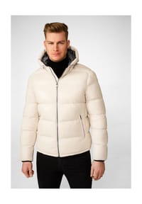 RICANO - Herren Lederjacke Sean, Steppjacke mit Kapuze - Weiß