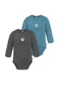 normani® - 2er Pack Baby Merino Body Langarm Auckland - Anthrazit/Beige