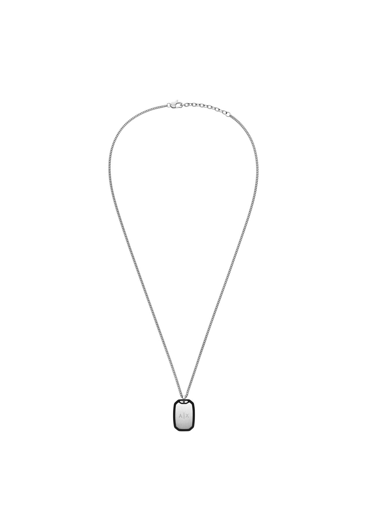 Armani Exchange Dog Tag Herrenhalskette Aus Silberfarbenem Edelstahl, AXG0169040, Silber, 65