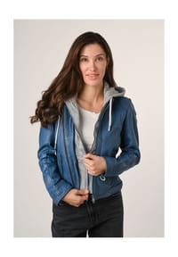 Mauritius LEATHERWEAR - Lederjacke, Kapuze, für Damen - 9430 BLUE