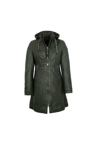 Mauritius LEATHERWEAR - Damen Ledermantel Kapuze Lammnappa forest green - forest green