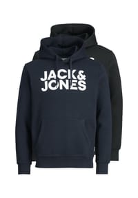 JACK & JONES - Herren Hoodie, 2er Pack - JJECORP LOGO SWEAT HOOD, Pullover, Logo - Schwarz/Dunkelblau