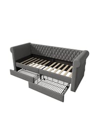KOMHTOM - Polster-Sofabett 90x200 cm, grau, Tagesbett, mit 2 Schubladen & Lattenrost – ohne Matratze - Grau