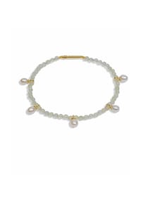 DI PERLE® DI PERLE Schmuckkollektion - Süßwasser Zuchtperlen Armschmuck Armband aus 925er Silber vergoldet mit Prehnit, 18 cm - weiß