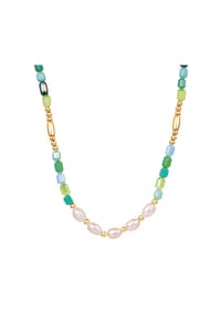 YOKOAMii - Kette mit Anhänger gelbgold Süßwasser-Zuchtperle weiß Glas multicolor - gelbgold