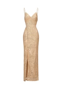 MODA MINX - Abendkleid Grace Long Dress mit stilvollem Beinschlitz - gold