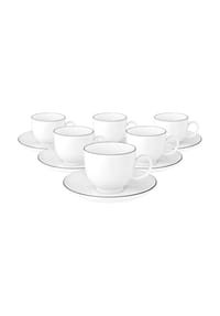 Seltmann Weiden Kaffeetassen mit Untertassen Lido Black Line 220 ml 6er Set weiß - LIDO BLACK LINE - weiß