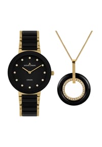 JACQUES LEMANS MONACO - Damen Uhren-Set "42-7K-SET", Armbanduhr, Kette mit Anhänger - SCHWARZ/GOLD
