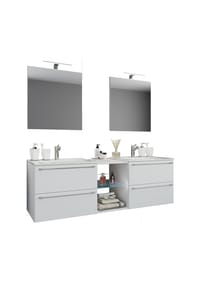 VCM. - 3-tlg. Set | 2 Waschtisch, 2 Spiegel, 2 Waschbecken, 1 Mittelfach | Keramik Waschbecken | Unterschrank 155 cm | Badmöbel Set Doppel Waschplatz - Badinos XXL - Schwarz