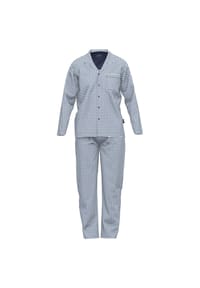 GÖTZBURG - Herren Schlafanzug - Nachtwäsche, Pyjama, Baumwolle, Knopfleiste, kariert, lang - Blau/Weiß