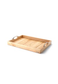 CONTINENTA - Serviertablett mit Metallgriffen, Gummibaumholz, 53 x 36 cm - Holzfarben