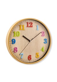 Atlanta by PARAGON - Wanduhr ohne Ticken in Holzoptik mit bunten Ziffern - 4485 - Braun