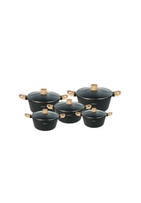 Cheffinger - 10-tlg. mit Glasdeckeln Induktion geeignet Antihaft-Marmorbeschichtung - Beige 10-teilig