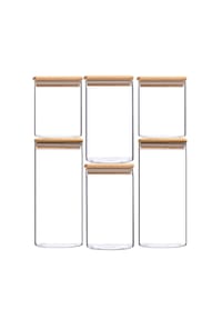 Cheffinger - 6-teiliges Glas Vorratsdosen-Set mit Bambusdeckel - 